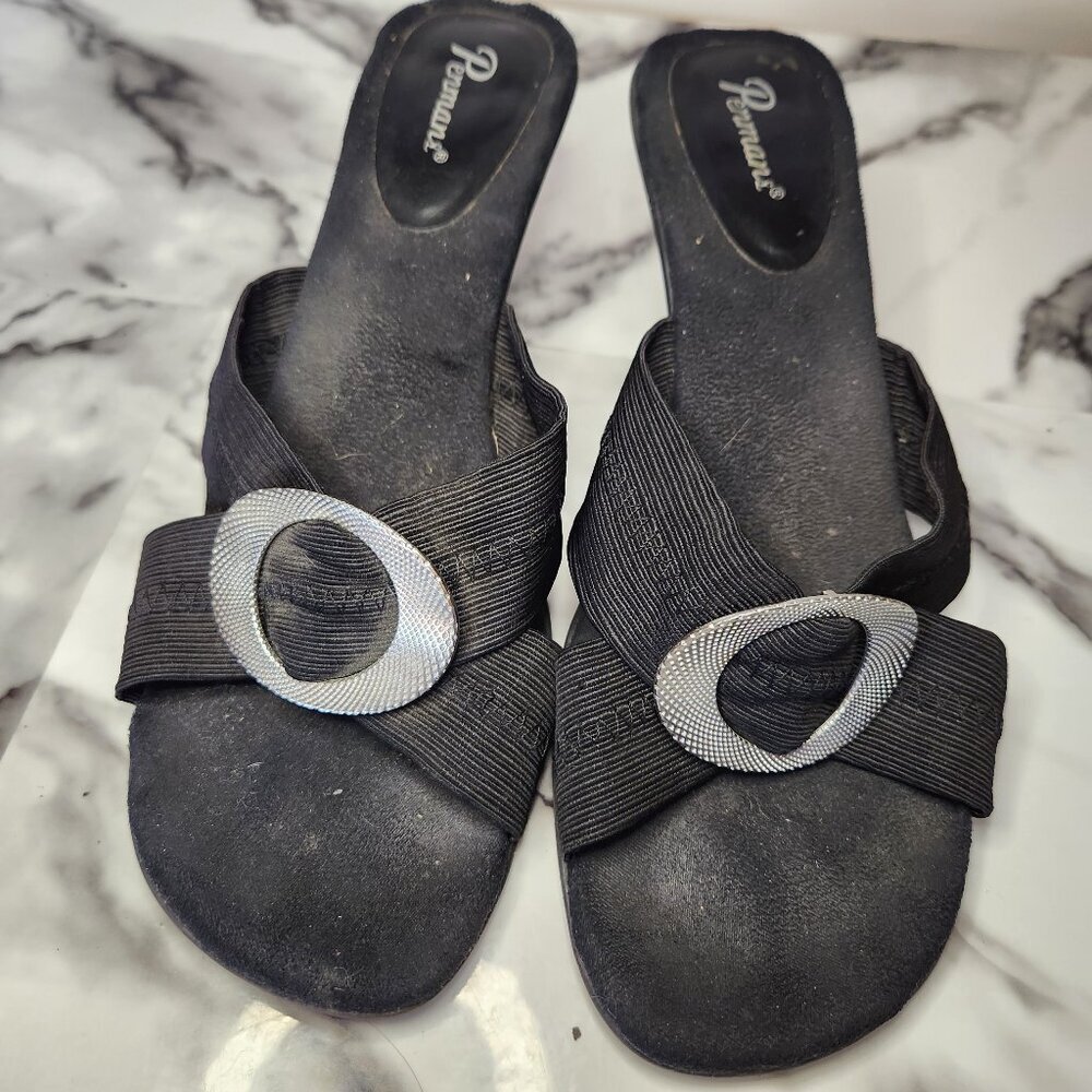 PENMAN WOMENS BLACK SIZE 7 - 8 LOW HEEL SANDALS